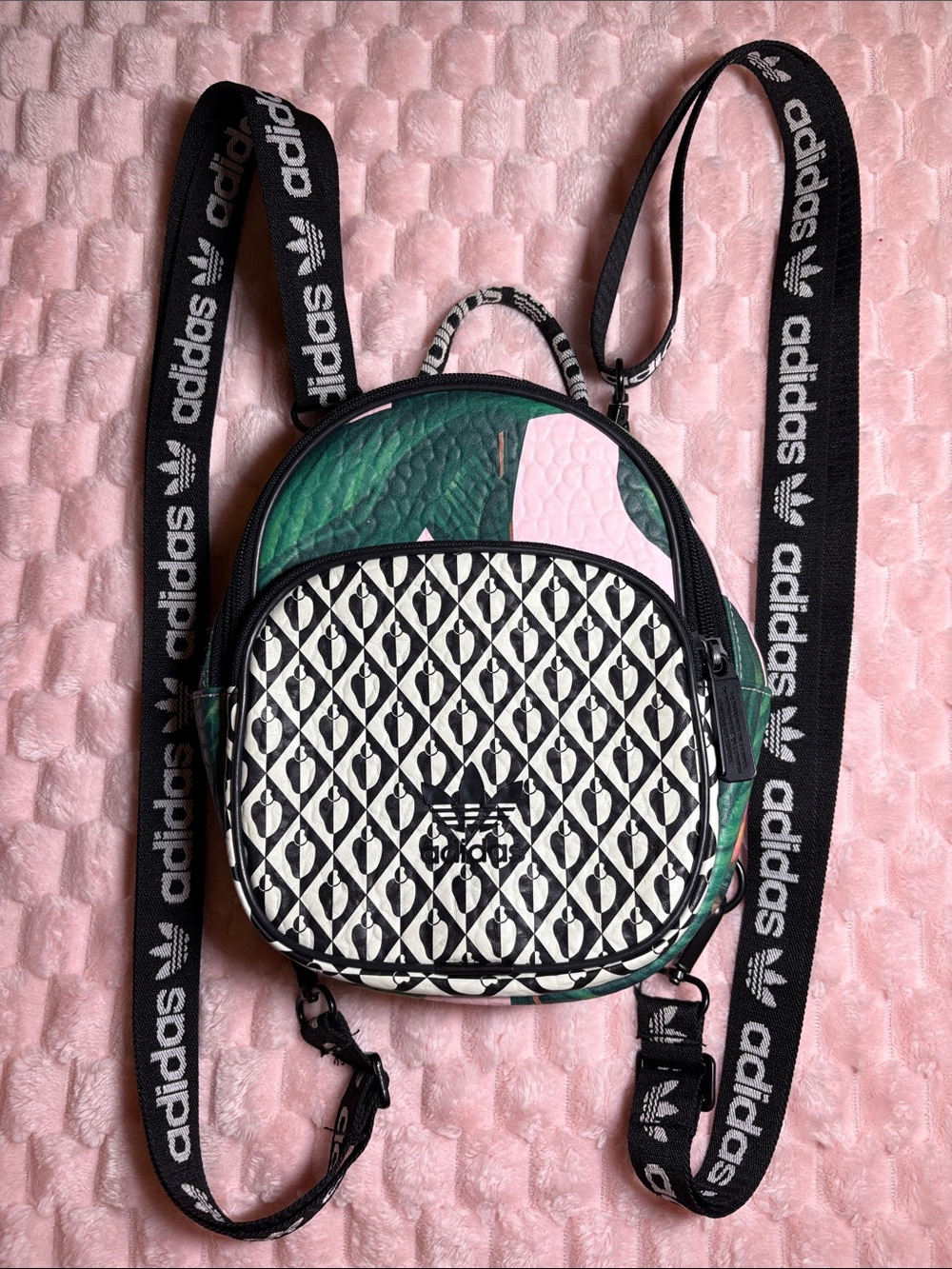 Adidas Women's Green & Pink Mini Backpack - Patterned Front